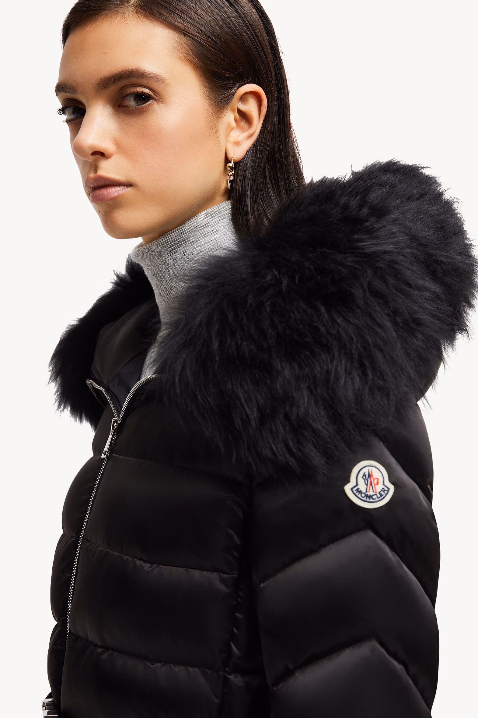 Cupidone Hooded Shearling-Trimmed Short Down Jacket Women Black Moncler 4